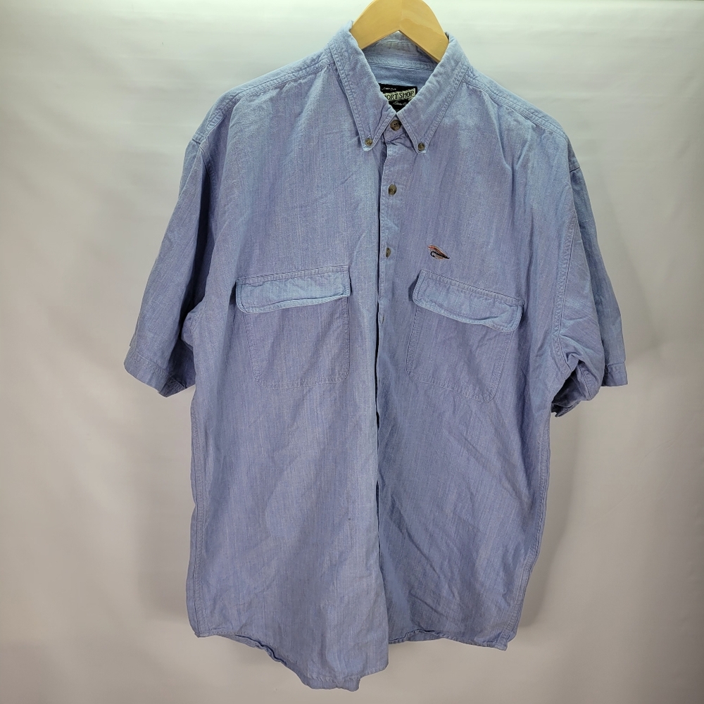 Sport Shop by Eddie Bauer Chambray Short Sleeve Button Front Shirt Size XL
